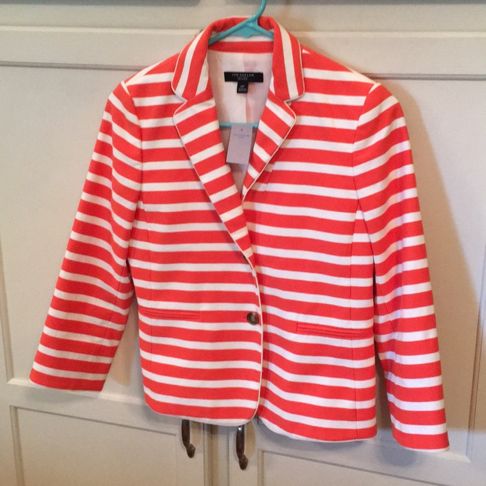 NWT Ann Taylor Orange & White Stripe Blazer Size0P